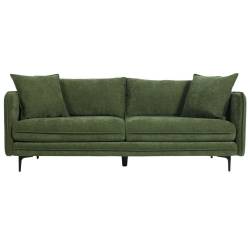 Canapé Modène Vert Mousse 3 Places Athezza Sofa avec Coussins Banquette 3 Personnes en Bois Acier et Tissu 85x91x204cm