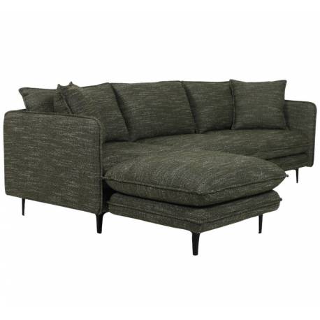 Canapé d'Angle Modène Vert Chiné 3-4 Places Athezza Sofa avec Coussins Banquette en Bois Acier et Tissu 85x160x251cm