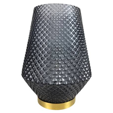 Lampe de Table LED Luminaire Art Déco Tendance Eclairage d'Ambiance à Piles en Verre Teinté Gris 20x20x29cm