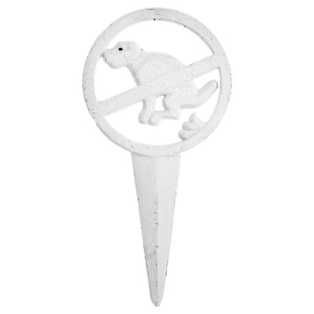 Panneau Interdiction Dejection Canine à Piquer Extérieur Déco de Jardin Chien en Fonte Patiné Blanc 0,8x15,2x30,1cm