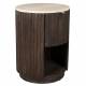 Table de Chevet Marlow Dutchbone Guéridon Rond Manguier et Travertin Sellette d'Appoint Design Rétro 45x45x60cm