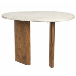 Bout de Canapé Tanda Woody Guéridon Acacia et Marbre Sellette d'Appoint 37x39x56cm
