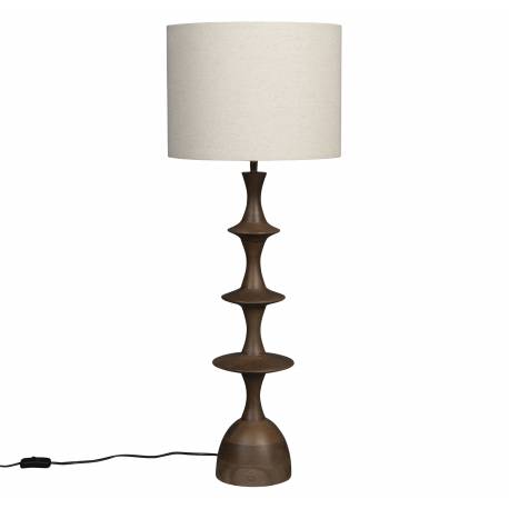 Lampe de Table Cath Dutchbone Lampe sur Pied en Manguier Luminaire Abat-jour Tissu Ecru 34x34x90cm