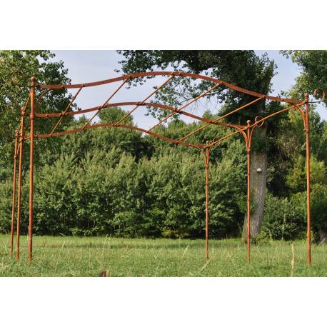 Grande Tonnelle Rectangulaire Gloriette de Jardin en Acier Brut Oxydé 225x310x385cm