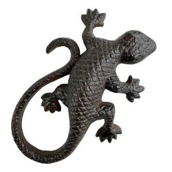 Salamandre en Fonte Reptile à Poser Patiné Marron Animal de Jardin en Relief Décoration 4x13x19,5cm