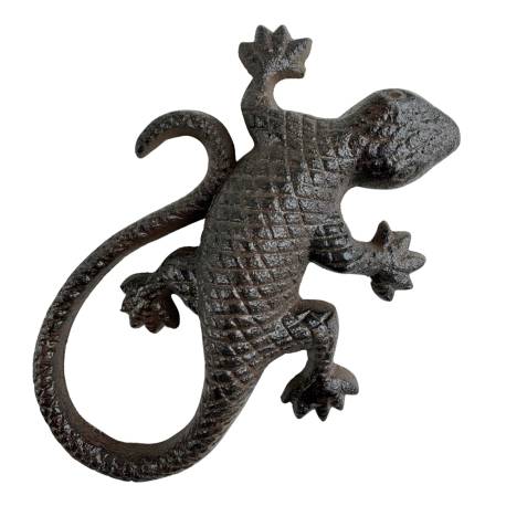 Salamandre en Fonte Reptile à Poser Patiné Marron Animal de Jardin en Relief Décoration 4x13x19,5cm