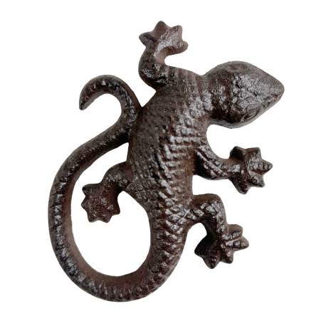 Salamandre en Fonte Reptile à Poser Patiné Marron Animal de Jardin en Relief Décoration 2,5x9,5x12cm