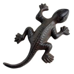 Salamandre en Fonte Reptile à Poser Patiné Marron Animal de Jardin en Relief Décoration 3,5x11x20cm