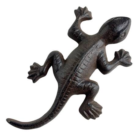 Salamandre en Fonte Reptile à Poser Patiné Marron Animal de Jardin en Relief Décoration 3,5x11x20cm