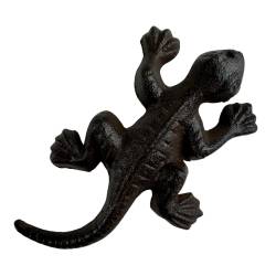 Salamandre en Fonte Reptile à Poser Patiné Marron Animal de Jardin en Relief Décoration 2,5x7x12,5cm