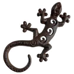 Salamandre en Fonte Géko Mural Patiné Marron Animal de Jardin en Relief Décoration 3,5x11,5x21,5cm