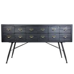 Chiffonnier en Bois Noir SIX Dutchbone Commode à 12 Tiroirs Semainier Bahut Rangement Grainetier Meuble à Chaussures 40x84x150cm