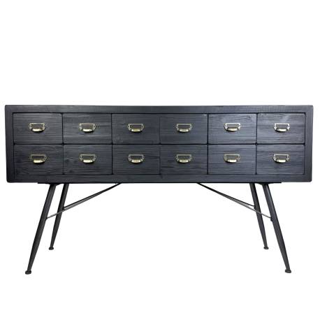 Chiffonnier en Bois Noir SIX Dutchbone Commode à 12 Tiroirs Semainier Bahut Rangement Grainetier Meuble à Chaussures 40x84x150cm