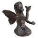 Fée en Fonte Patinée Marron Statuette Féérique Fillette à l'Oiseau Décoration de Jardin 6,5x8,5x9,5cm