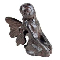 Statuette à Poser Petite Fée en Fonte Patinée Marron Décoration de Jardin 6x10x10,5cm