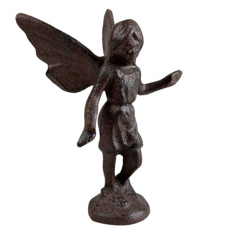 Fée en Fonte Patinée Marron Statuette Féérique Décoration de Jardin à Poser 8x10x14,5cm