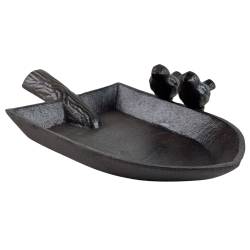 Bain Oiseau en Fonte Grainetier en Forme de Pelle Abreuvoir à Oiseau Patiné Marron 6x15x22cm