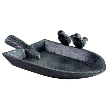 Bain Oiseau en Fonte Grainetier en Forme de Pelle Abreuvoir à Oiseau Patiné Vert 6x15x22cm