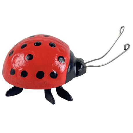 Coccinelle à Poser Animal en Fonte Rouge et Noir Décoration de Jardin Original 4,5x6,5x10cm