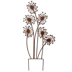 Treillage Pissenlit Tuteur Pic de Jardin Treillis Motifs 6 Fleurs en Acier Couleur Rouille 2x40x85cm