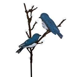 Piquet de Jardin Oiseaux Bleus sur Branches Tiges à Piquer Tuteurs Décorations en Acier Coloré 0,80x30x90cm