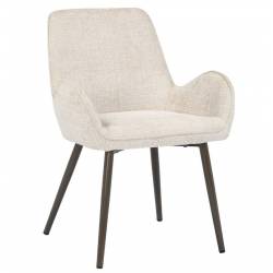 Chaise Trévise Athezza Fauteuil de Table Tissu Effet Chenille Ivoire et Acier Assise de Repas 58x62x82cm