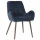 Chaise Trévise Athezza Fauteuil de Table Tissu Effet Chenille Bleu Nuit et Acier Assise de Repas 58x62x82cm