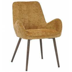 Chaise Trévise Athezza Fauteuil de Table Tissu Effet Chenille Moutarde et Acier Assise de Repas 58x62x82cm