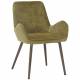 Chaise Trévise Athezza Fauteuil de Table Tissu Effet Chenille Kaki et Acier Assise de Repas 58x62x82cm