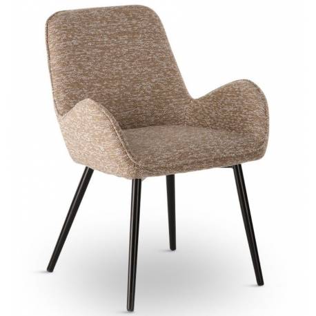 Chaise Trévise Athezza Fauteuil de Table Tissu Beige Chiné et Acier Assise de Repas 58x62x82cm