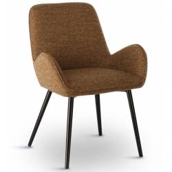 Chaise Trévise Athezza Fauteuil de Table Tissu Tabac Chiné et Acier Assise de Repas 58x62x82cm