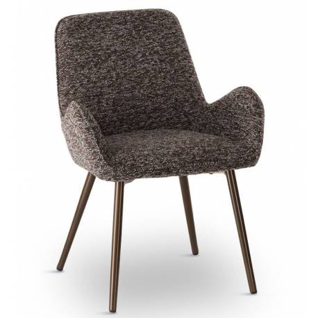 Chaise Trévise Athezza Fauteuil de Table Tissu Brun Chiné et Acier Assise de Repas 58x62x82cm