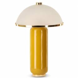 Lampe Omnia Athezza Moutarde Lampe à Poser en Acier et Verre Design Champignon 32x32x48cm