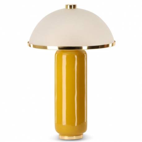 Lampe Omnia Athezza Moutarde Lampe à Poser en Acier et Verre Design Champignon 32x32x48cm
