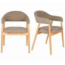 Lot de 2 Chaises Indy Woody Duo d'Assises de Table Chêne et Tissu Marron Chiné Fauteuil de Repas 54x56x81cm