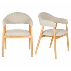 Lot de 2 Chaises Indy Woody Duo d'Assises de Table Chêne et Tissu Beige Chiné Fauteuil de Repas 54x56x81cm