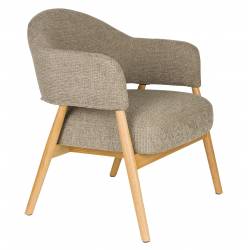 Fauteuil Indy Woody Assise en Chêne et Tissu Marron Chiné Sofa 1 Personne 64x66,5x76,5cm