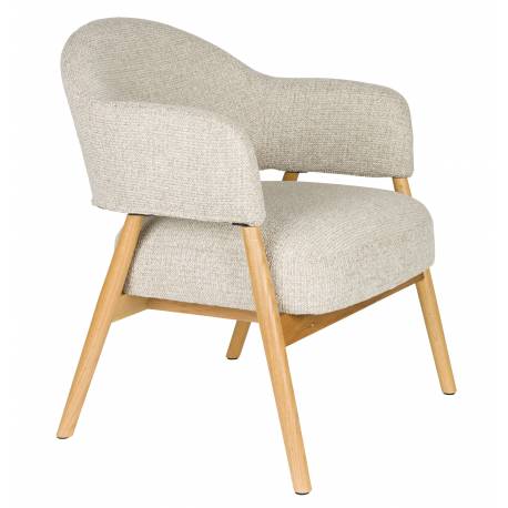 Fauteuil Indy Woody Assise en Chêne et Tissu Beige Chiné Sofa 1 Personne 64x66,5x76,5cm