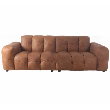 Canapé Hackman Dutchbone Sofa 3 Places en Cuir Cognac Assise de Salon 84x102x264cm