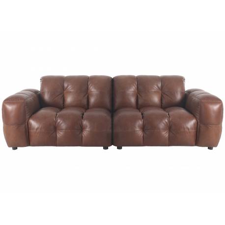 Canapé Hackman Dutchbone Sofa 3 Places en Cuir Chocolat Assise de Salon 84x102x264cm