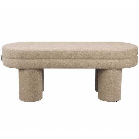 Banc Tissu Beige Fern Dutchbone Banquette d'Intérieur Tissu Chiné Bout de Lit Esprit Rétro 40x42x110cm