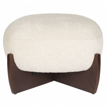 Pouf Emilius Dutchbone Repose pied en Hévéa et tissu beige Assise design rétro 38x55x55cm