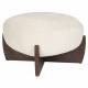 Pouf Emilius Dutchbone Repose pied en Hévéa et tissu beige Assise design rétro 38x55x55cm