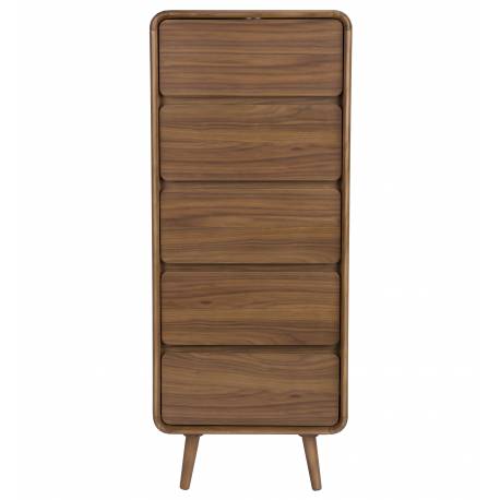 Chiffonnier Rise Zuiver Cabinet 5 Tiroirs en Frêne Couleur Noyer Semainier 40x45x112cm