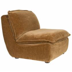Fauteuil Radley Dutchbone Assise 1 Place Velours Cognac et Bois Sofa Siège de Salon Rétro 82x83x100cm