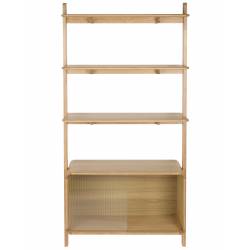 Etagère Rise Zuiver Rangement Mural 3 Niveaux 1 Niche Bois et Verre Bibliothèque à Poser 35x90x180cm