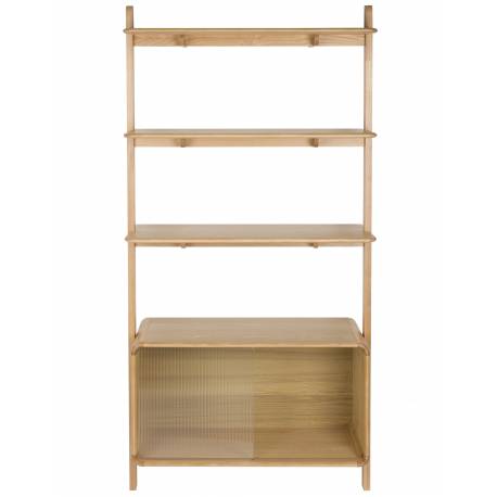 Etagère Rise Zuiver Rangement Mural 3 Niveaux 1 Niche Bois et Verre Bibliothèque à Poser 35x90x180cm