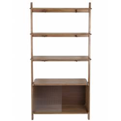 Etagère Rise Zuiver Rangement Mural 3 Niveaux 1 Niche Bois et Verre Bibliothèque à Poser 35x90x180cm