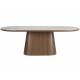 Table Almira Woody Table de Salle à Manger Ovale en Bois et Effet Marbre Guéridon Finition Noyer Design Seventies 77x90x180cm