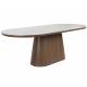 Table Almira Woody Table de Salle à Manger Ovale en Bois et Effet Marbre Guéridon Finition Noyer Design Seventies 77x90x180cm
